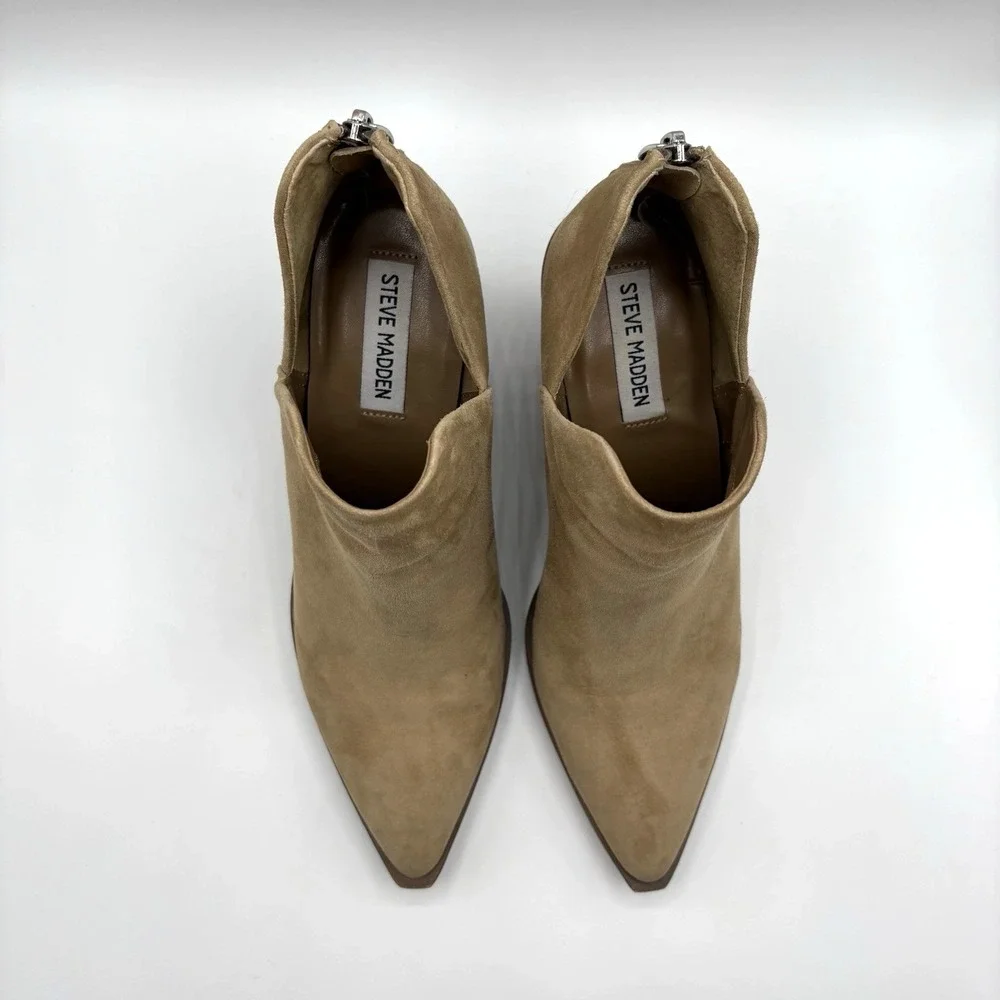 STEVE MADDEN Camryn Booties Women's Size 8.5 Beige Suede Leather‎ Cowboy Boot